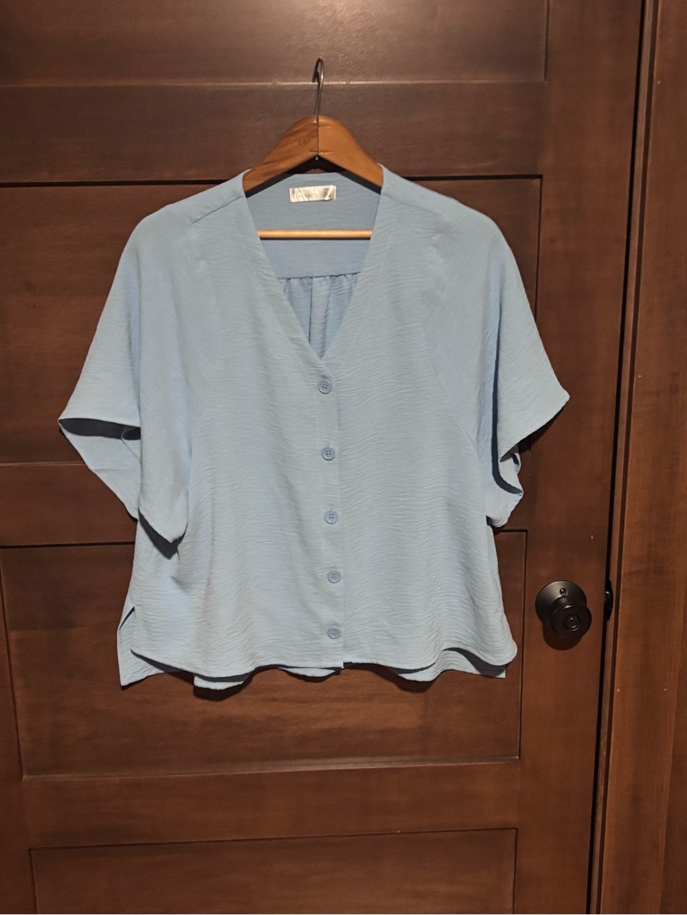 89th + Madison Light Blue Button-Front V-Neck Flowy Blouse